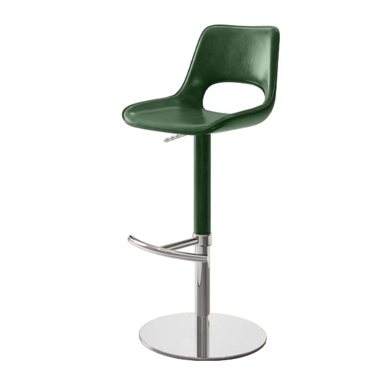 Modern Swivel Leather Low Back Bucket Bar Stool — Blackish Green / Gold