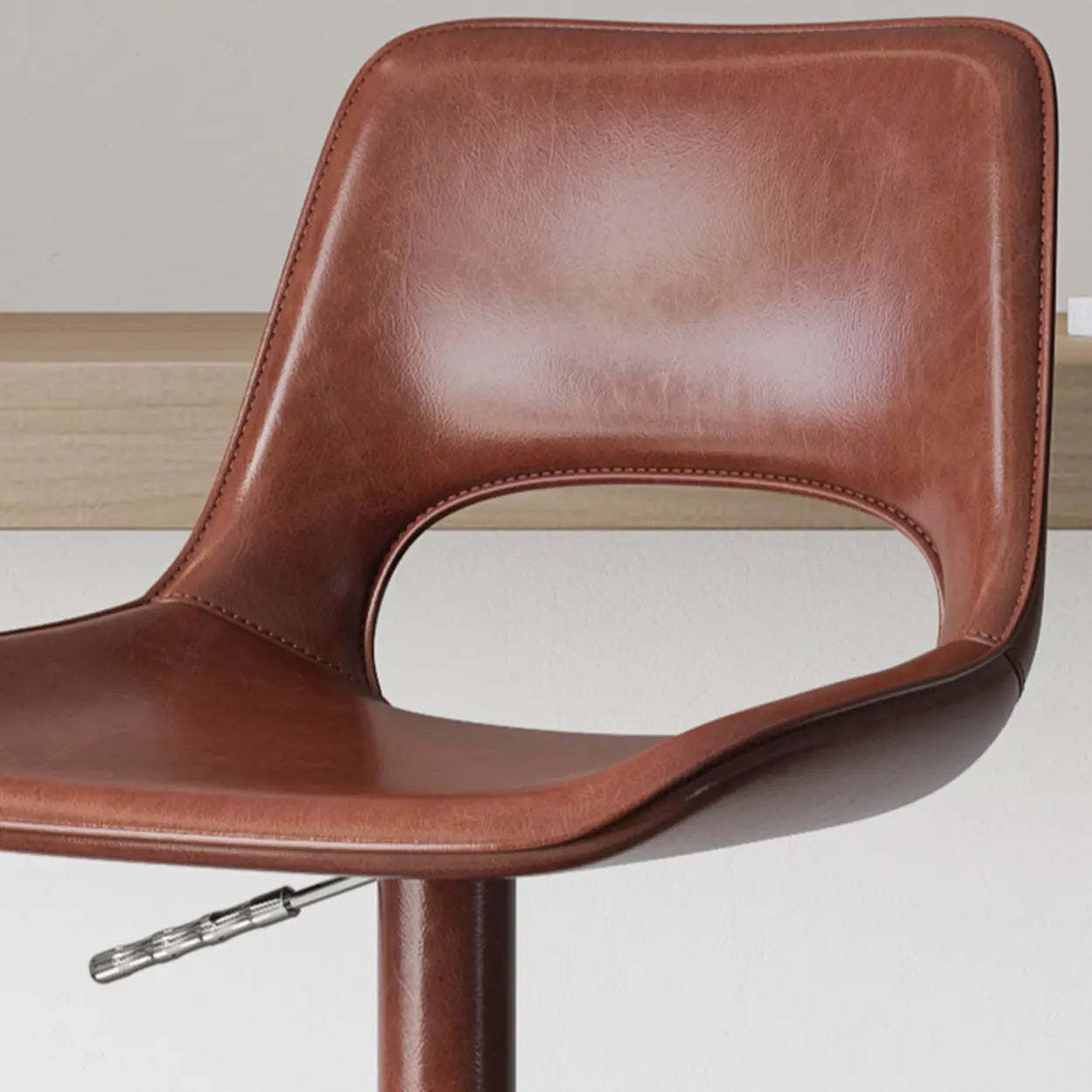 Modern Swivel Leather Low Back Bucket Bar Stool — Blackish Green / Silver