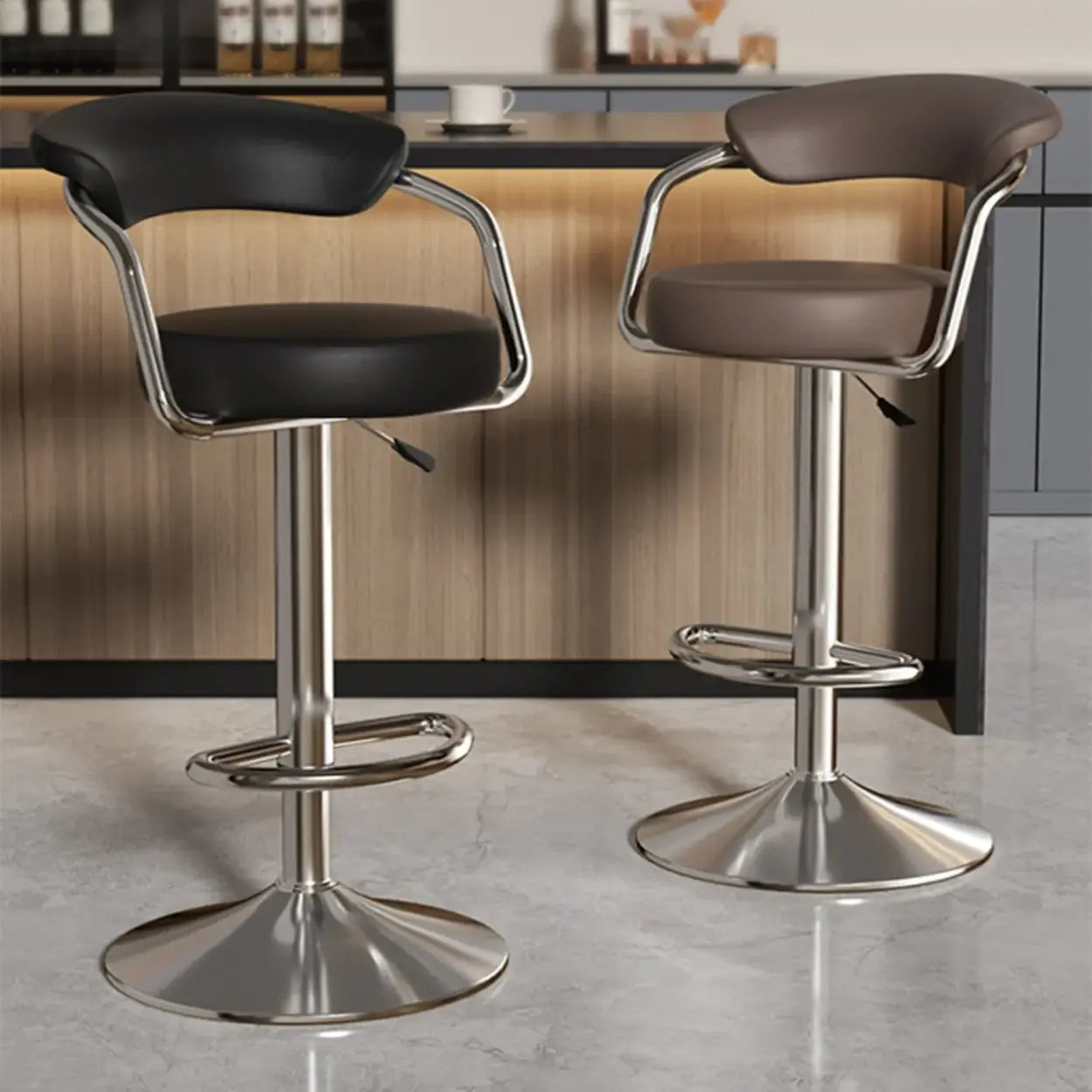 Modern Swivel Leather Open Back Bar Stool