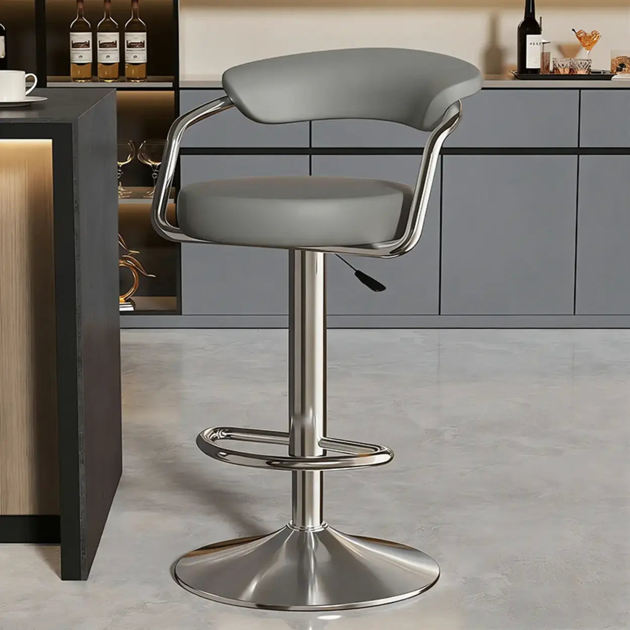 Modern Swivel Leather Open Back Bar Stool — Brown / Black / 16.3”