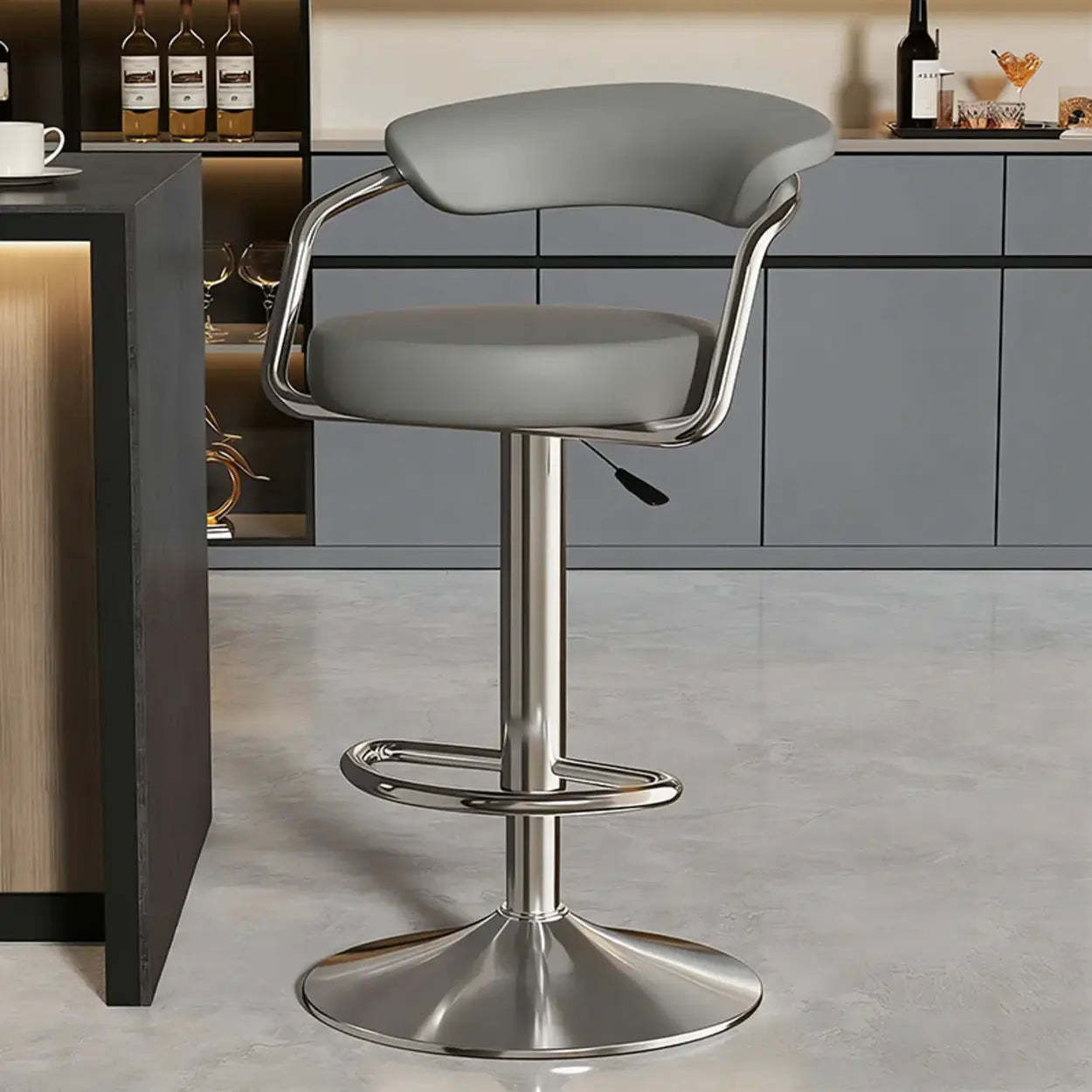 Modern Swivel Leather Open Back Bar Stool — Brown / Black / 16.3”
