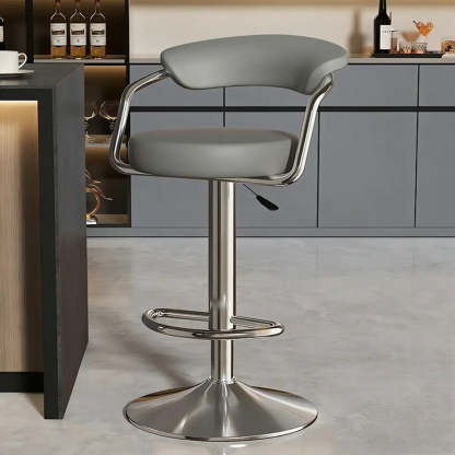Modern Swivel Leather Open Back Bar Stool — Brown / Black / 16.3”