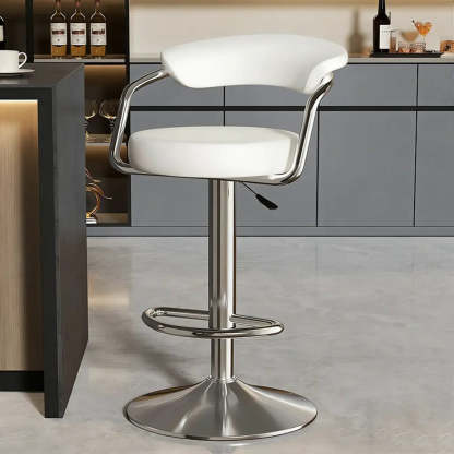 Modern Swivel Leather Open Back Bar Stool — Brown / Electrosilvering / 16.3”