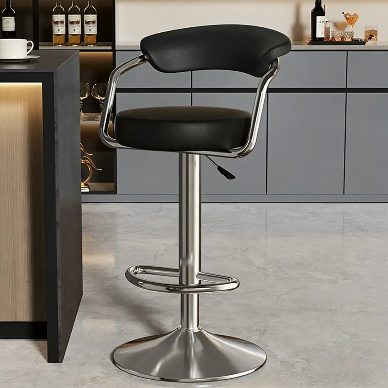 Modern Swivel Leather Open Back Bar Stool — Red / Black / 15.1”