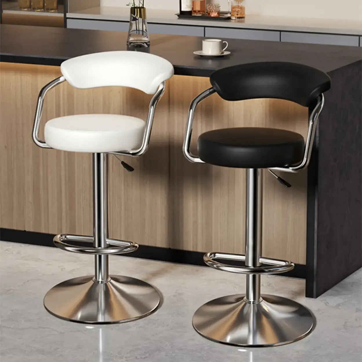 Modern Swivel Leather Open Back Bar Stool — White / Black / 16.3”
