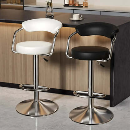 Modern Swivel Leather Open Back Bar Stool — White / Black / 16.3”