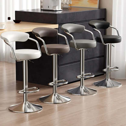 Modern Swivel Leather Open Back Bar Stool — White / Electrosilvering / 15.1”