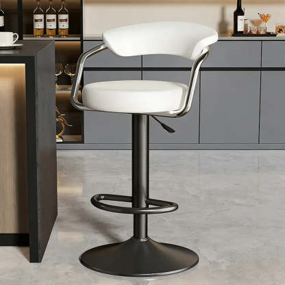 Modern Swivel Leather Open Back Bar Stool — White / Electrosilvering / 16.3”
