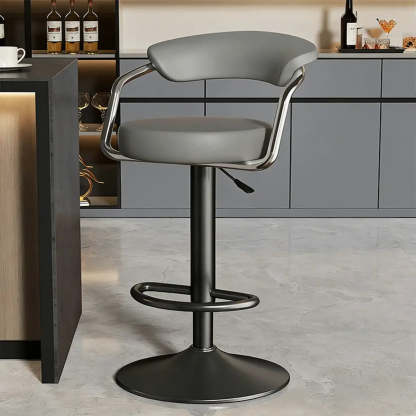 Modern Swivel Leather Open Back Bar Stool — Black / Black / 16.3”