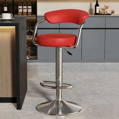 Modern Swivel Leather Open Back Bar Stool — Brown / Black / 15.1”