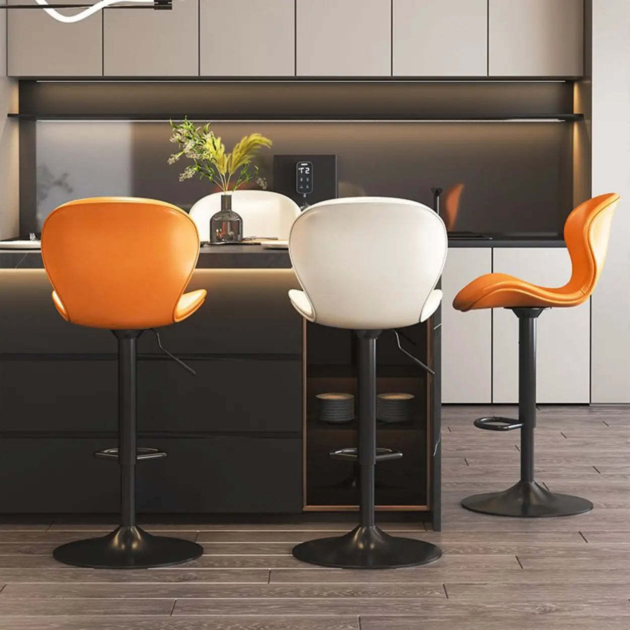 Modern Swivel Orange Saddle Bar Stool — Orange / Silver