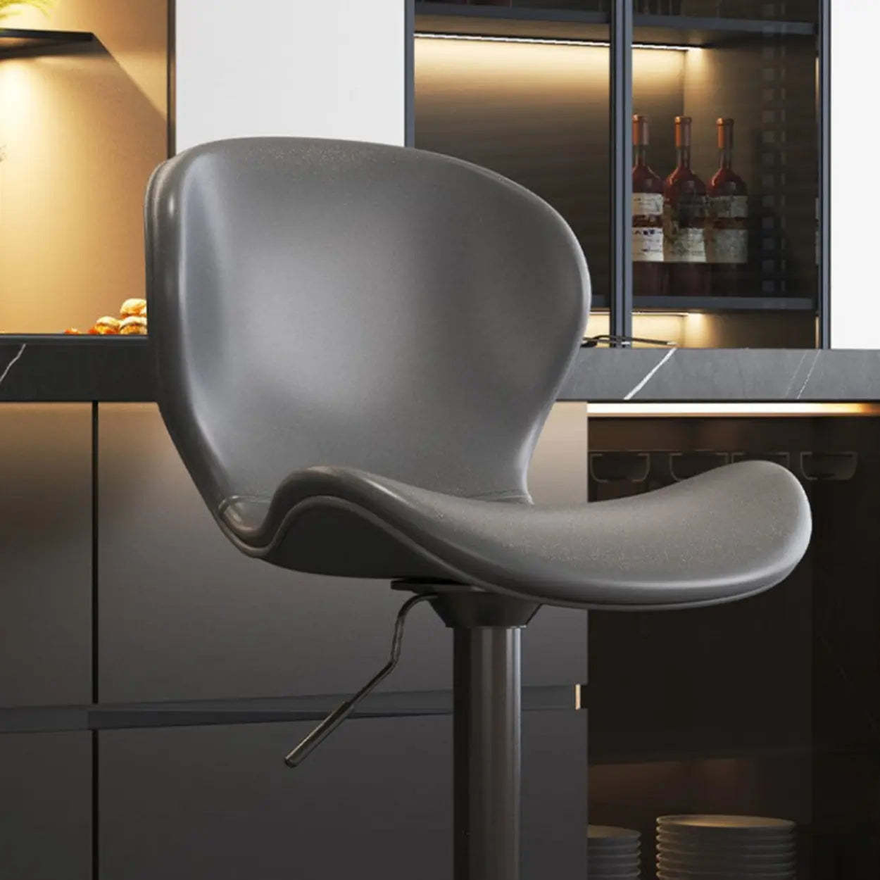 Modern Swivel Orange Saddle Bar Stool — Grey / Silver