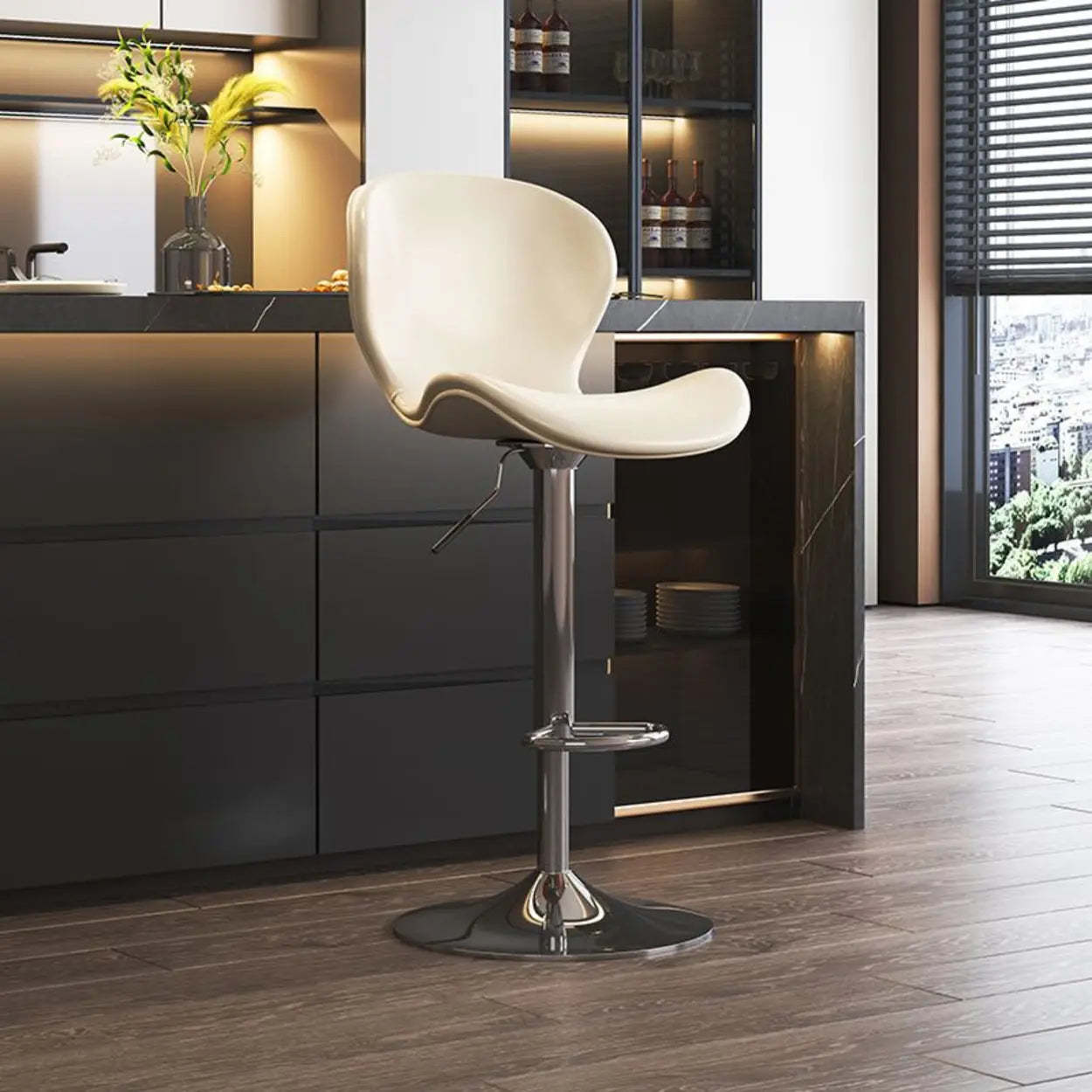 Modern saddle orange white bar & counter stools, Lighom — Silver