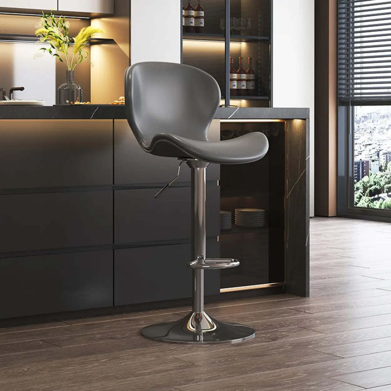 Modern Swivel Orange Saddle Bar Stool