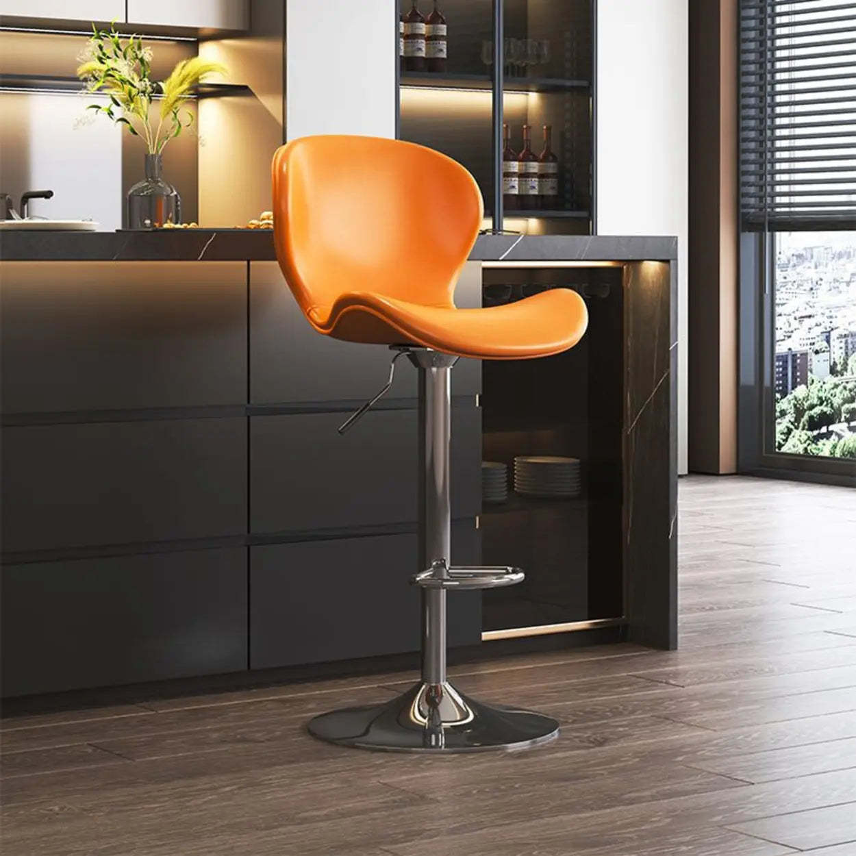Modern Swivel Orange Saddle Bar Stool