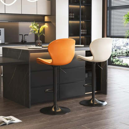 Modern Swivel Orange Saddle Bar Stool — Off-White / Black