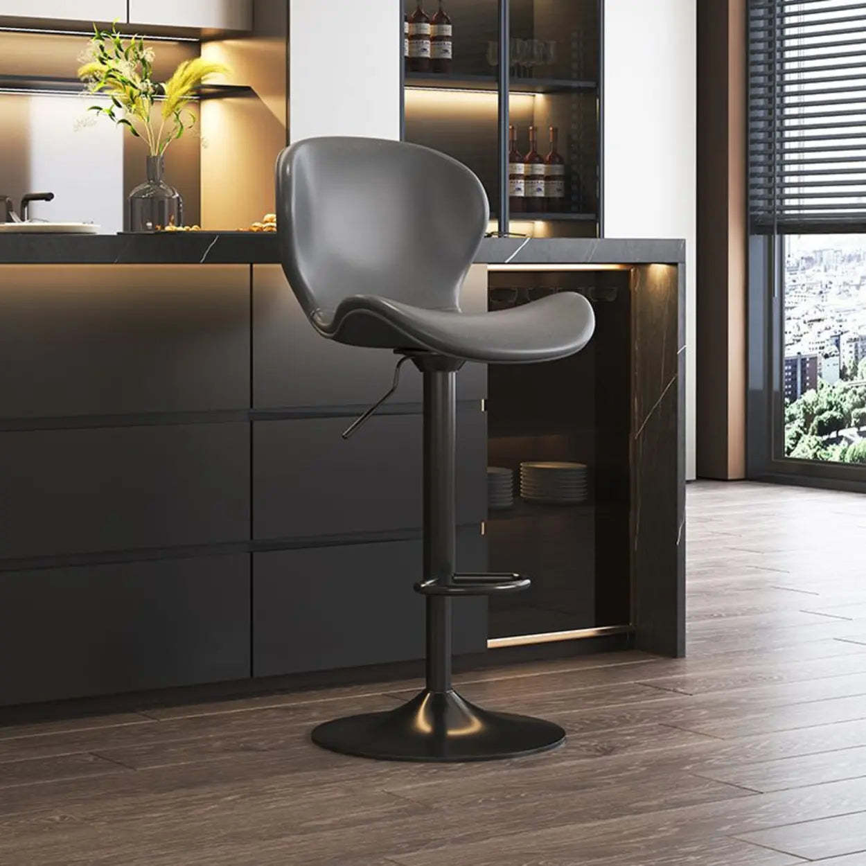 Modern Swivel Orange Saddle Bar Stool — Brown / Black