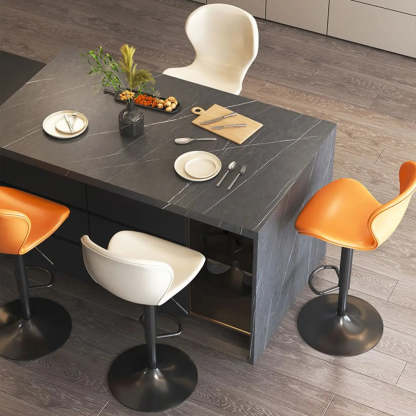 Modern Swivel Orange Saddle Bar Stool — Brown / Silver