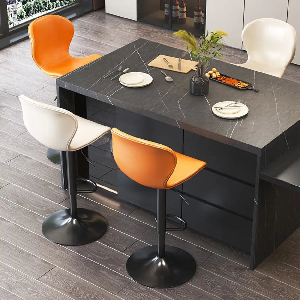Modern Swivel Orange Saddle Bar Stool — Green / Silver