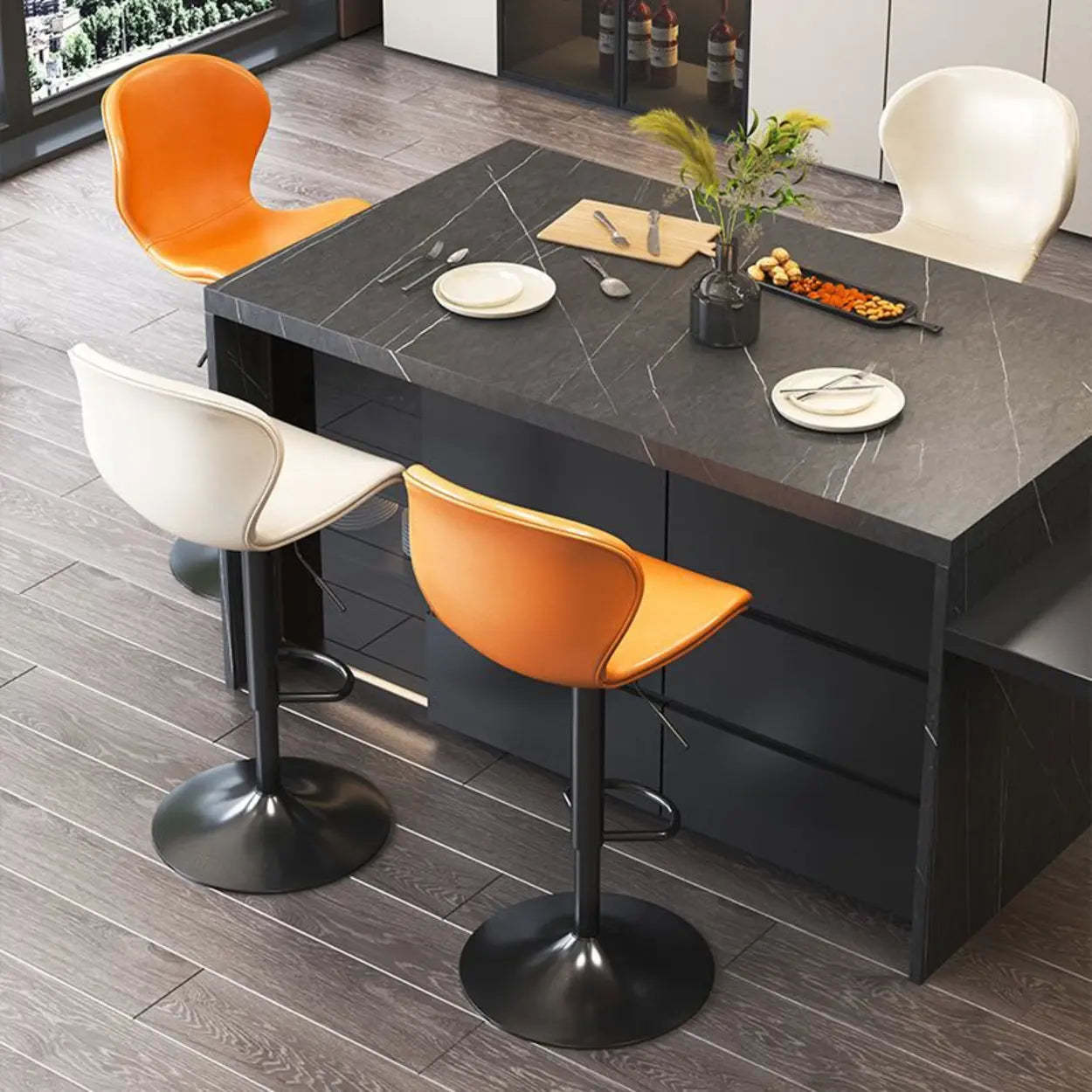 Modern Swivel Orange Saddle Bar Stool — Green / Silver