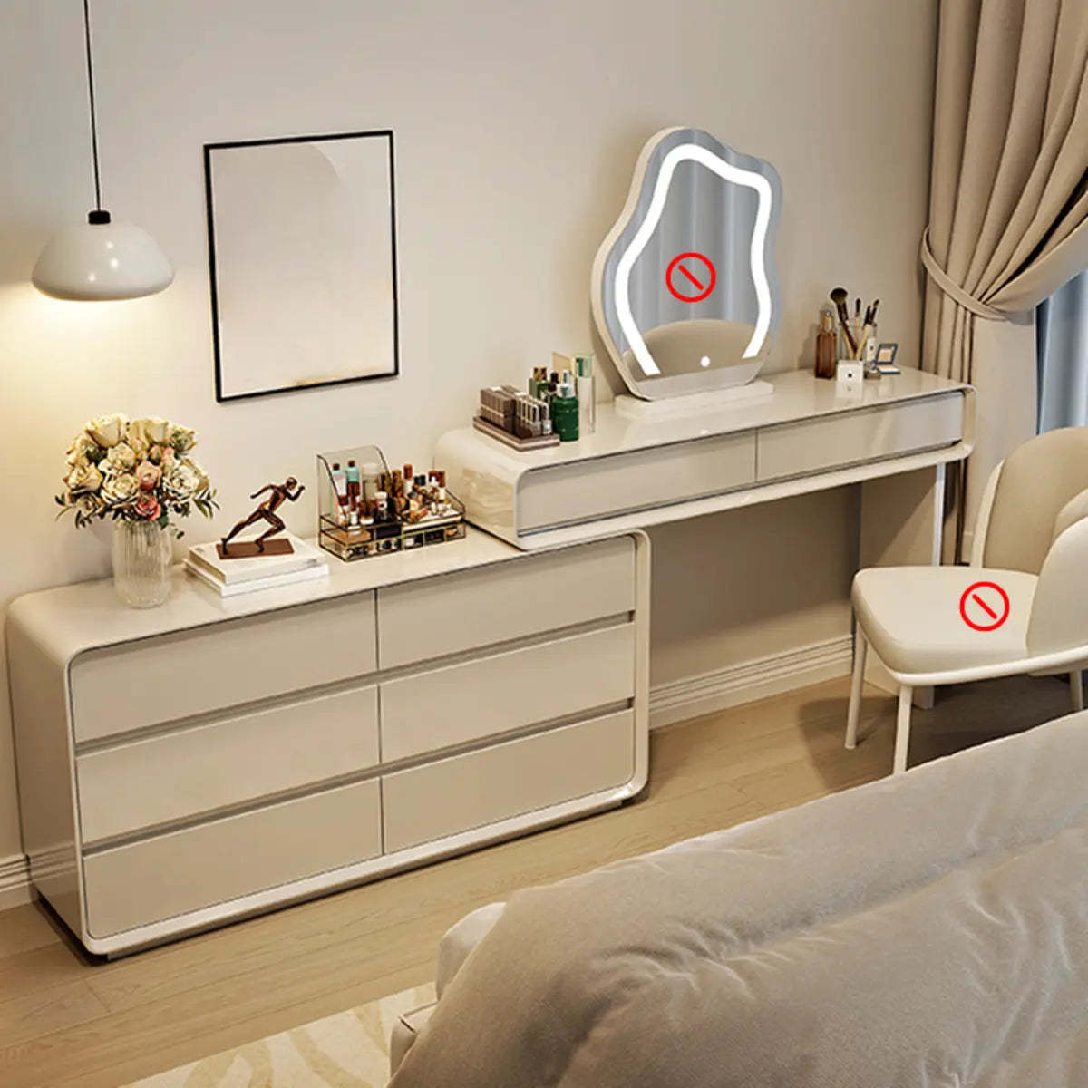 Modern White Wood Adjustable 5-Drawer Vanity — White