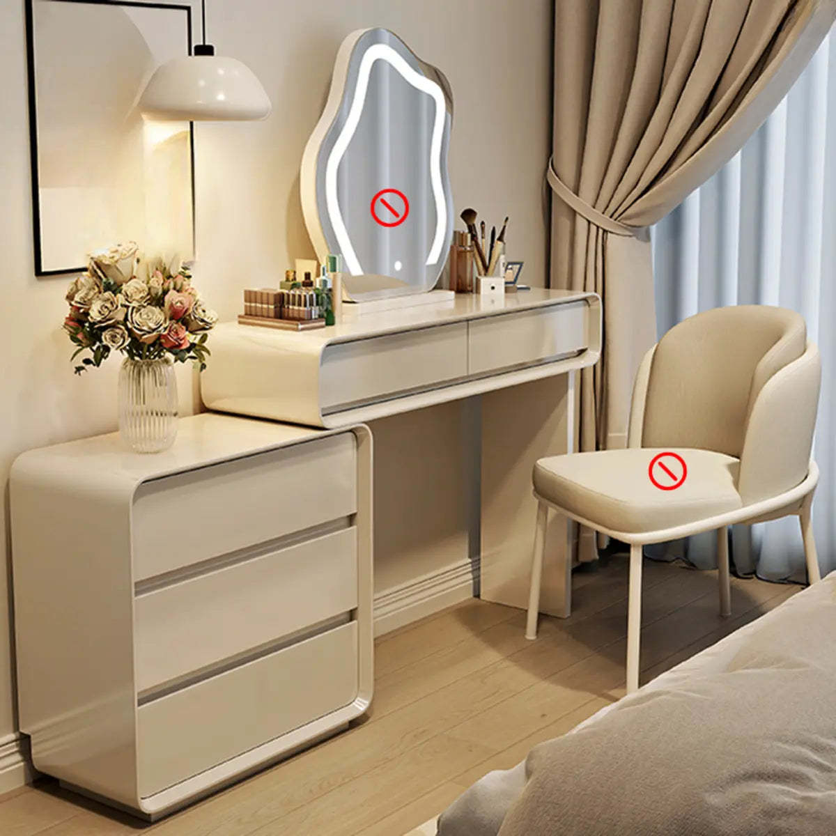 White modern 5-drawer vanity makeup vanities — Makeup Vanity (31") & Dresser (24") x 30" H / Khaki
