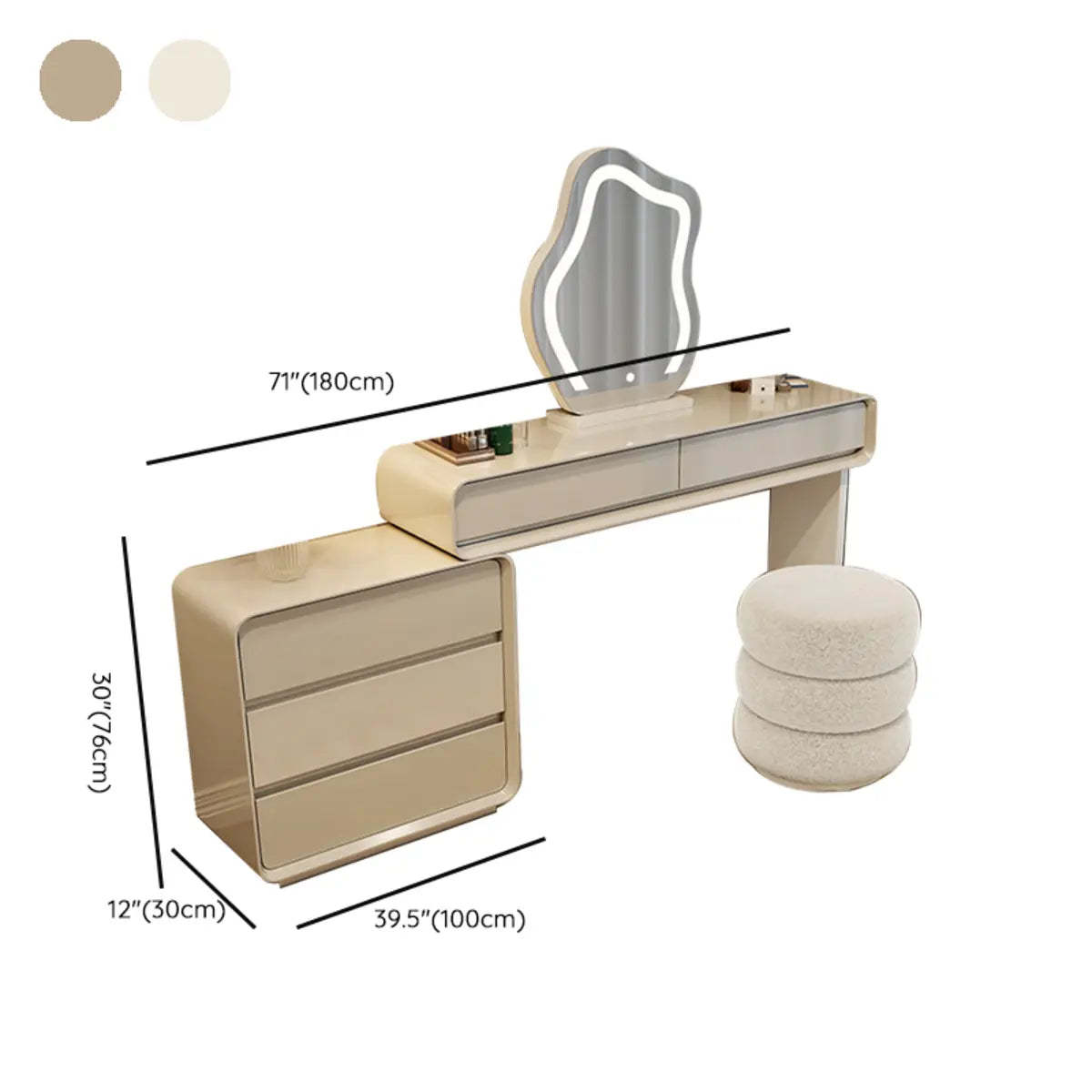 Modern White Wood Adjustable 5-Drawer Vanity