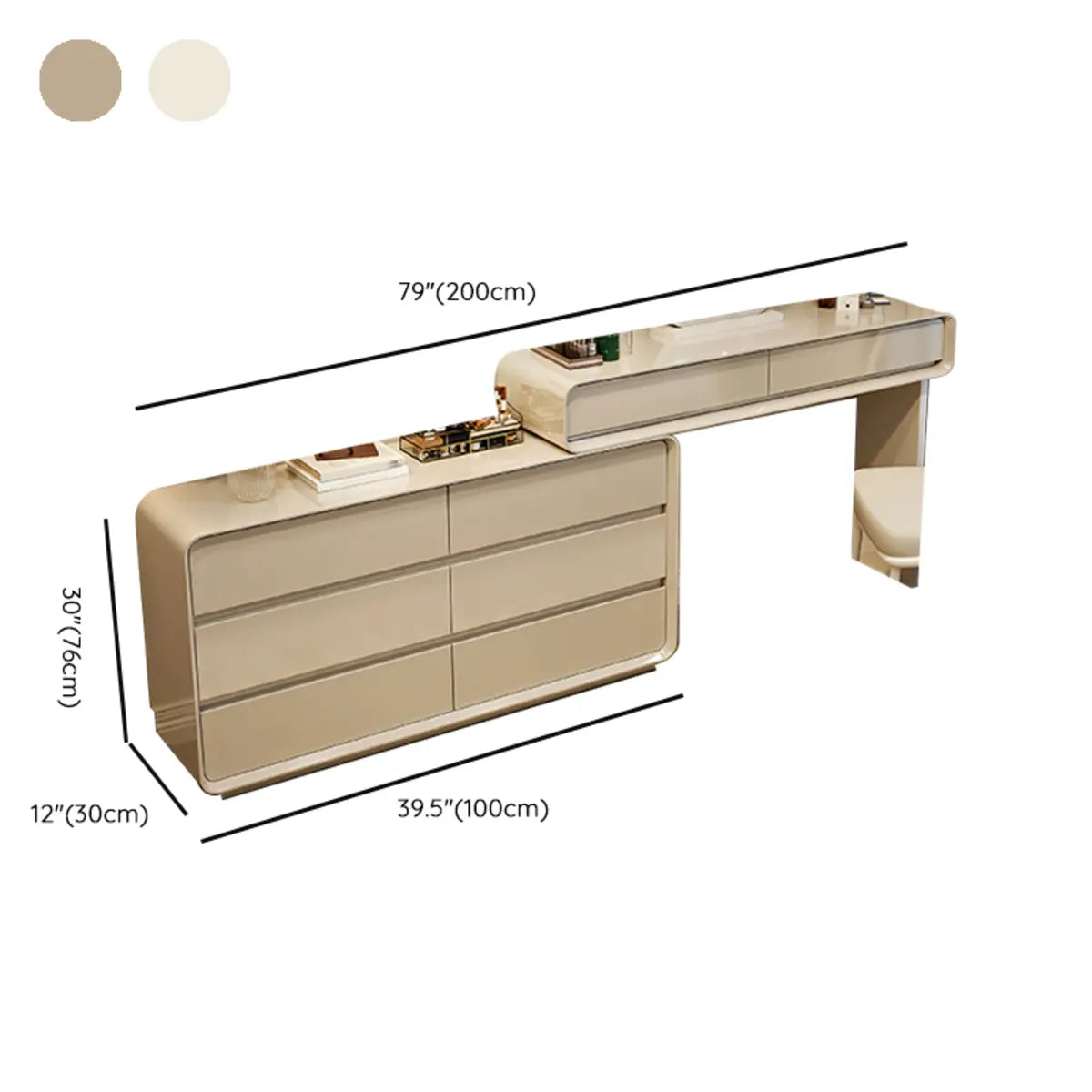 Modern White Wood Adjustable 5-Drawer Vanity