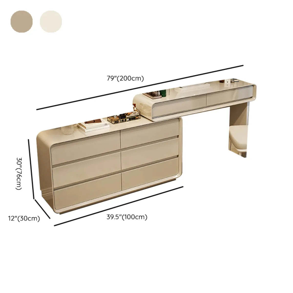 Modern White Wood Adjustable 5-Drawer Vanity