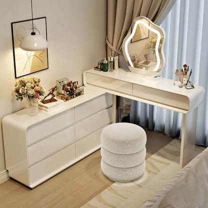 Modern White Wood Adjustable 5-Drawer Vanity — Khaki