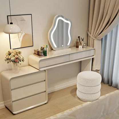 Modern White Wood Adjustable 5-Drawer Vanity — Khaki