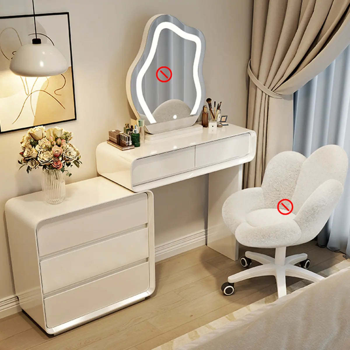 Modern White Wood Adjustable 5-Drawer Vanity — Khaki