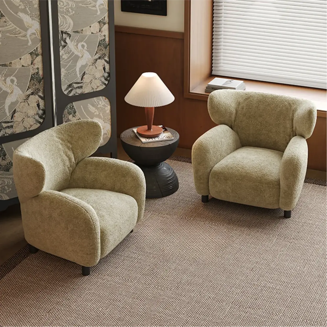 Modern Apricot Chenille Wingback Accent Chair with Arms — Apricot