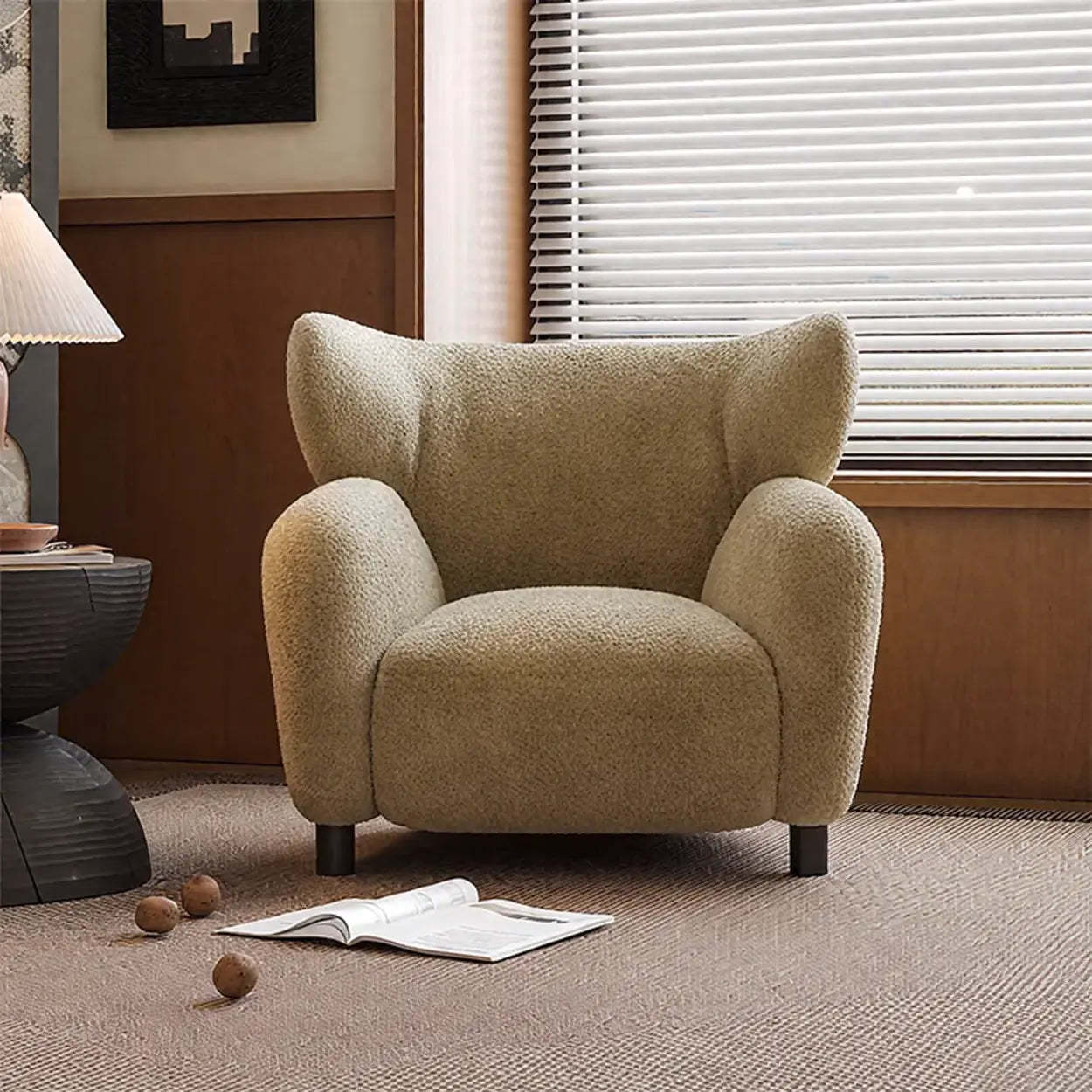 Modern Apricot Chenille Wingback Accent Chair with Arms — Caramel