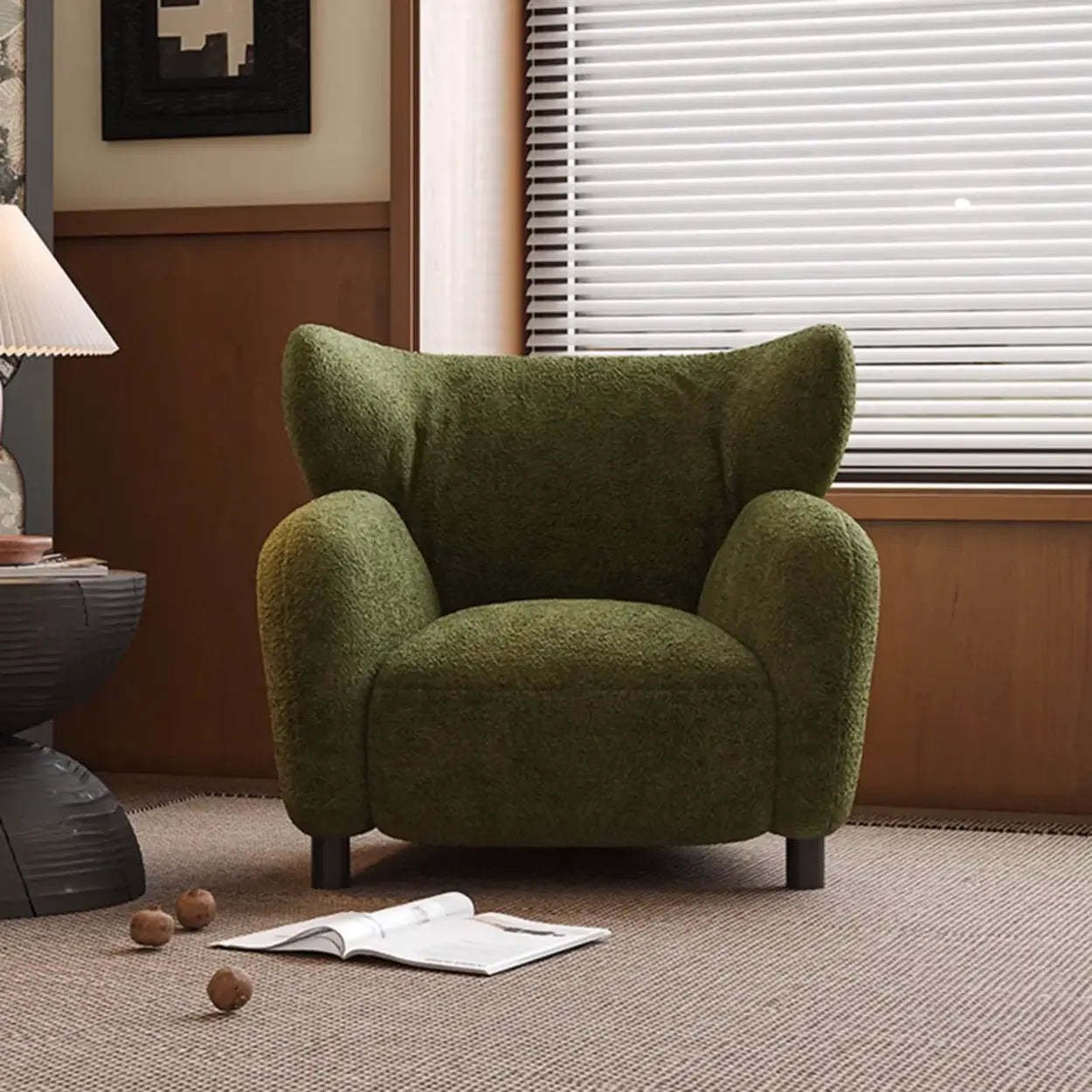 Modern Apricot Chenille Wingback Accent Chair with Arms — Green