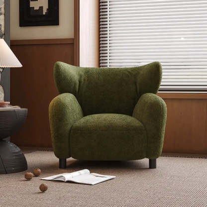 Modern Apricot Chenille Wingback Accent Chair with Arms — Green