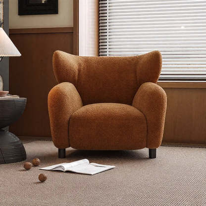Modern Apricot Chenille Wingback Accent Chair with Arms