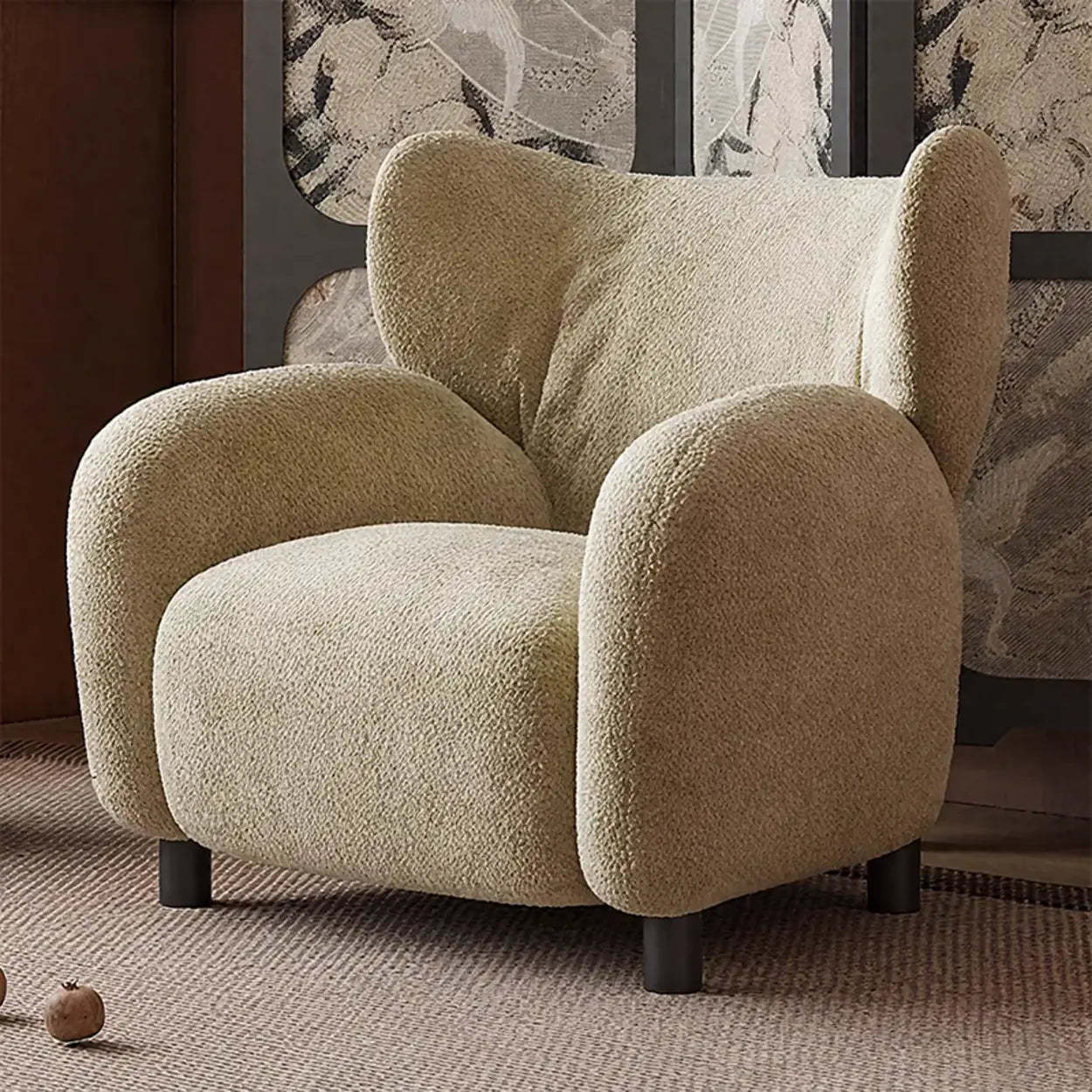 Modern Apricot Chenille Wingback Accent Chair with Arms