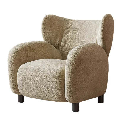 Modern Apricot Chenille Wingback Accent Chair with Arms
