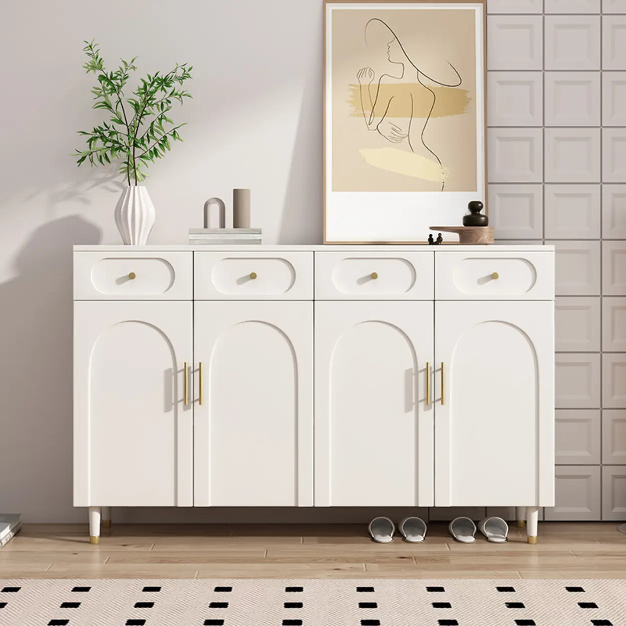 Modern White Arch Engineered Wood Shoe Cabinet