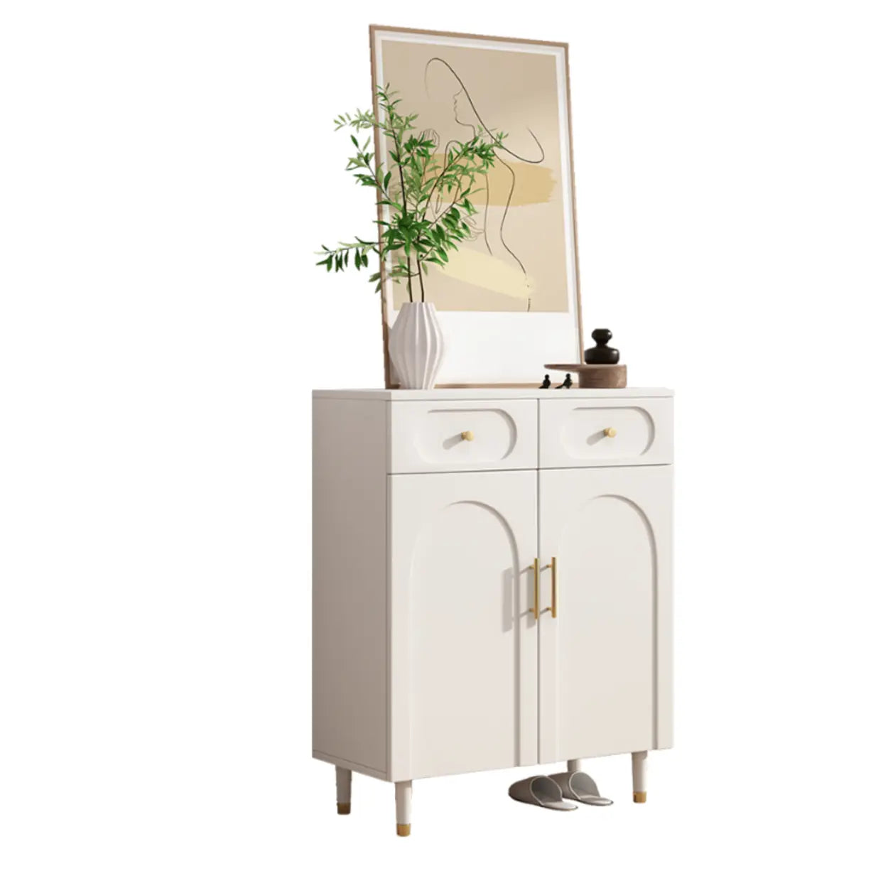 Modern White Arch Engineered Wood Shoe Cabinet — Black