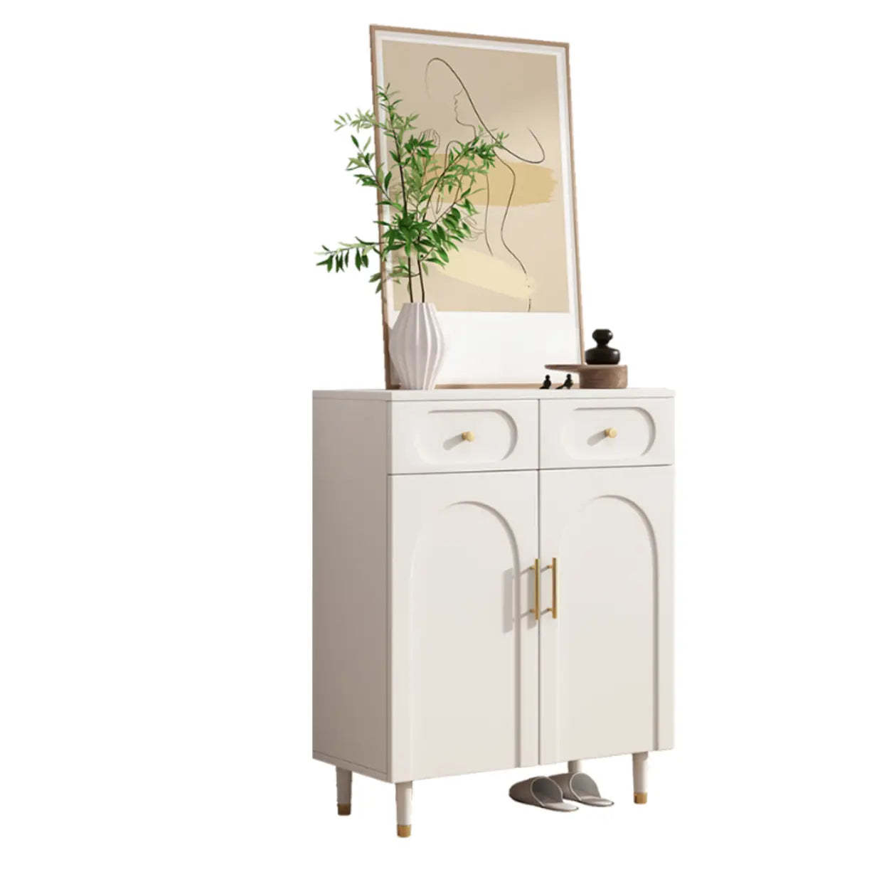 Modern White Arch Engineered Wood Shoe Cabinet — Black