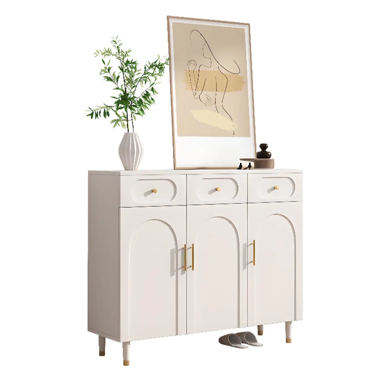 Modern White Arch Engineered Wood Shoe Cabinet — Cream White