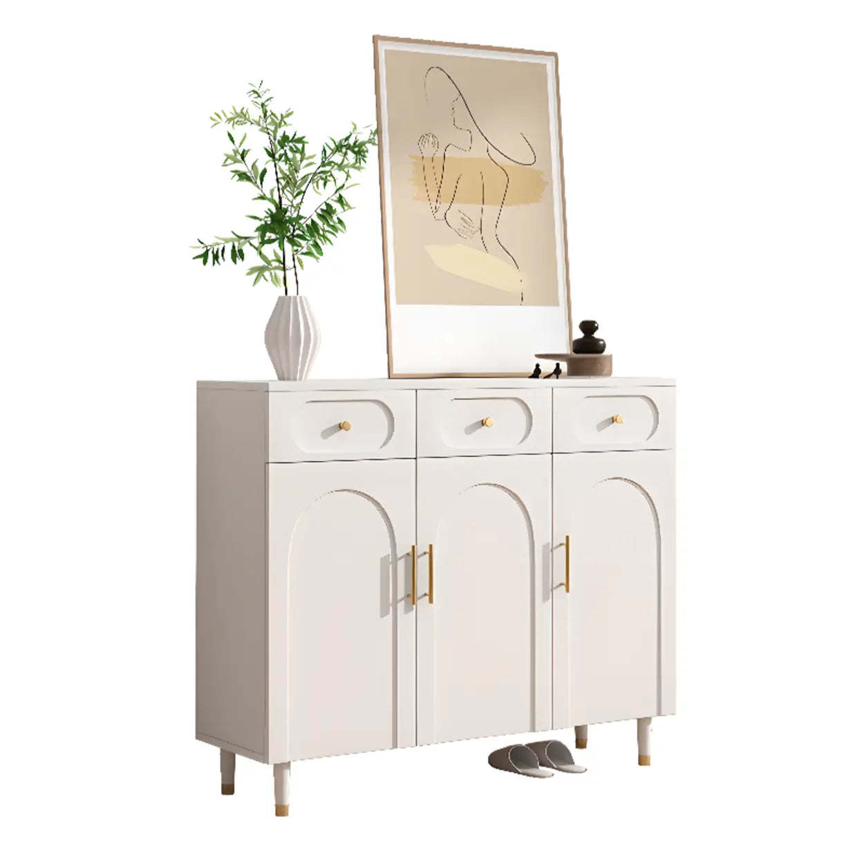 Modern White Arch Engineered Wood Shoe Cabinet — Cream White