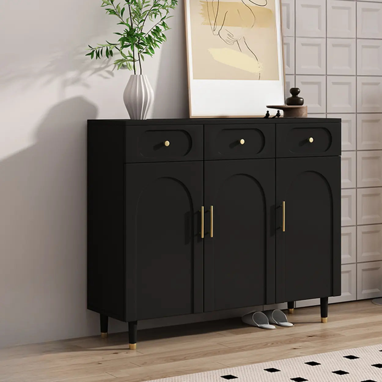 Modern White Arch Engineered Wood Shoe Cabinet — Fruit Green