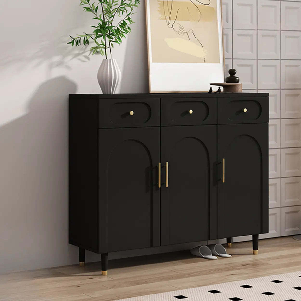 Modern White Arch Engineered Wood Shoe Cabinet — Fruit Green