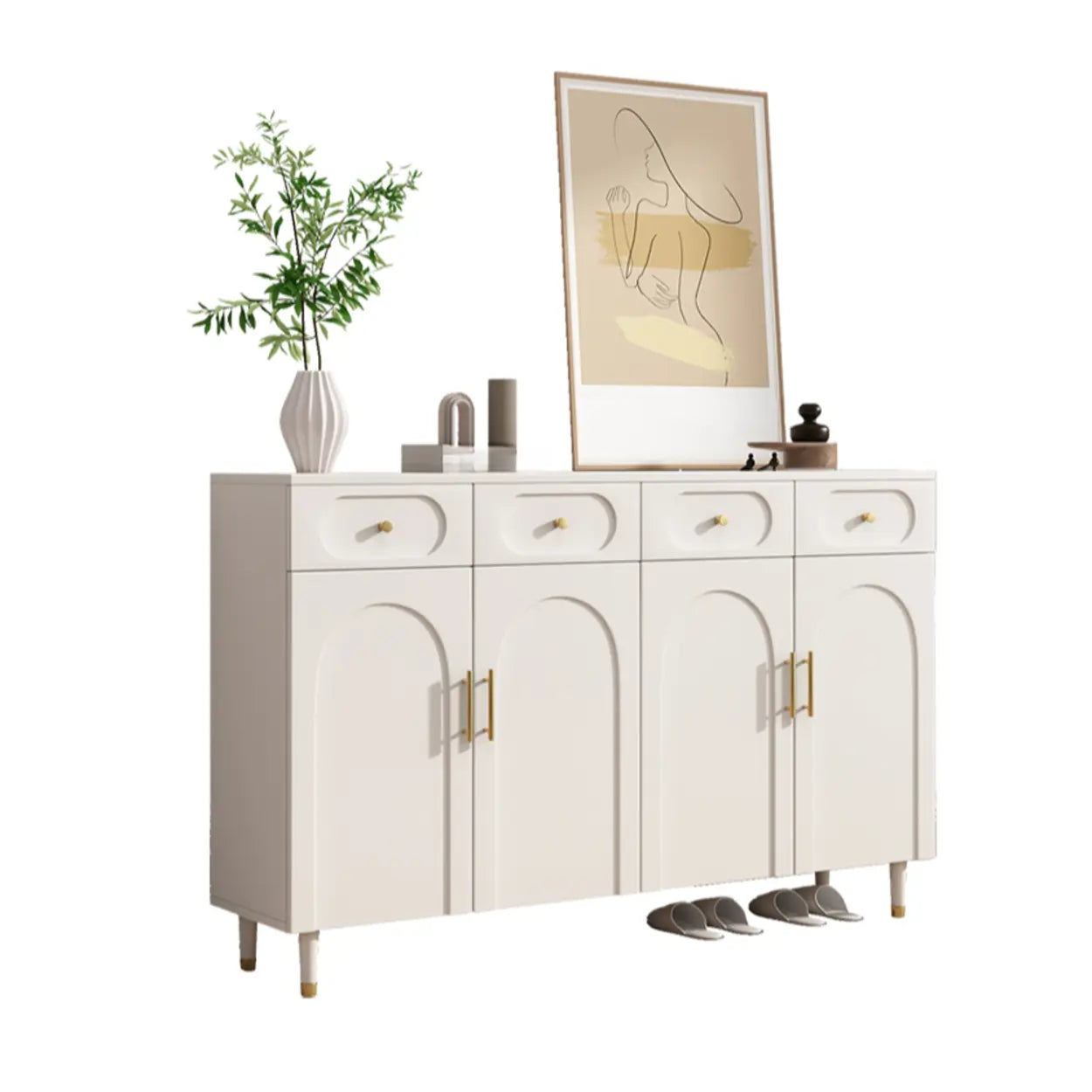 Modern White Arch Engineered Wood Shoe Cabinet — Cream White