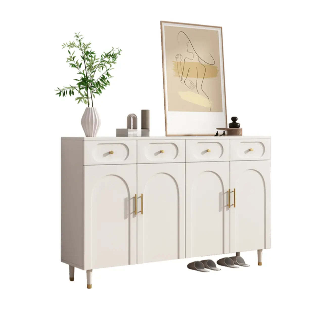 Modern White Arch Engineered Wood Shoe Cabinet — Cream White