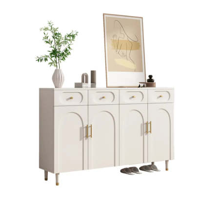 Modern White Arch Engineered Wood Shoe Cabinet — Cream White