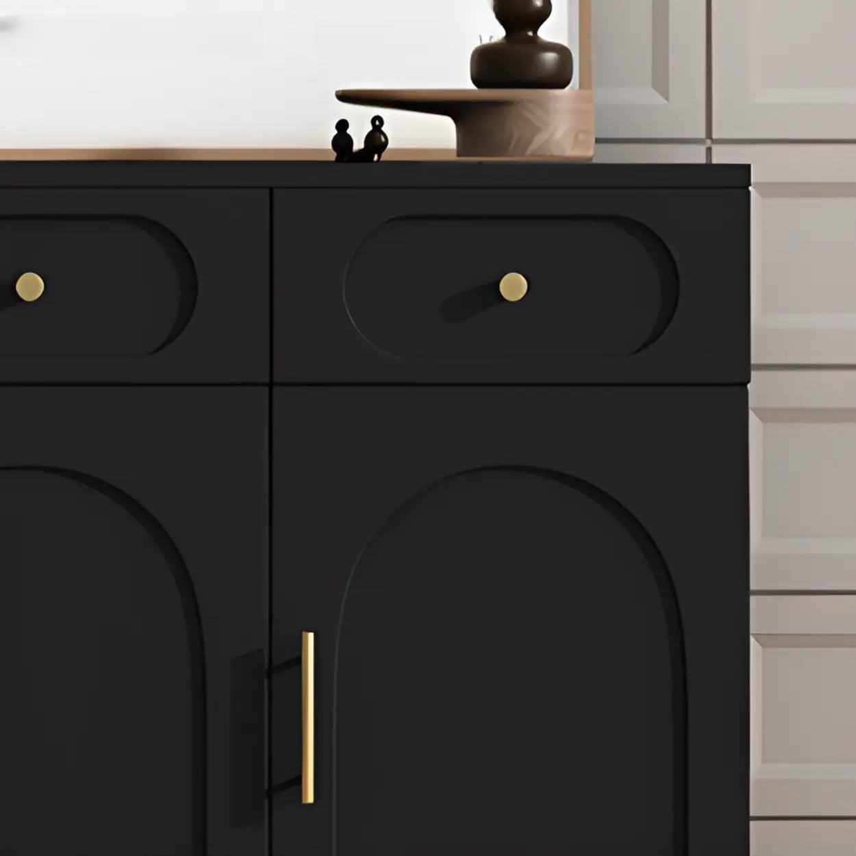 Modern White Arch Engineered Wood Shoe Cabinet — Black